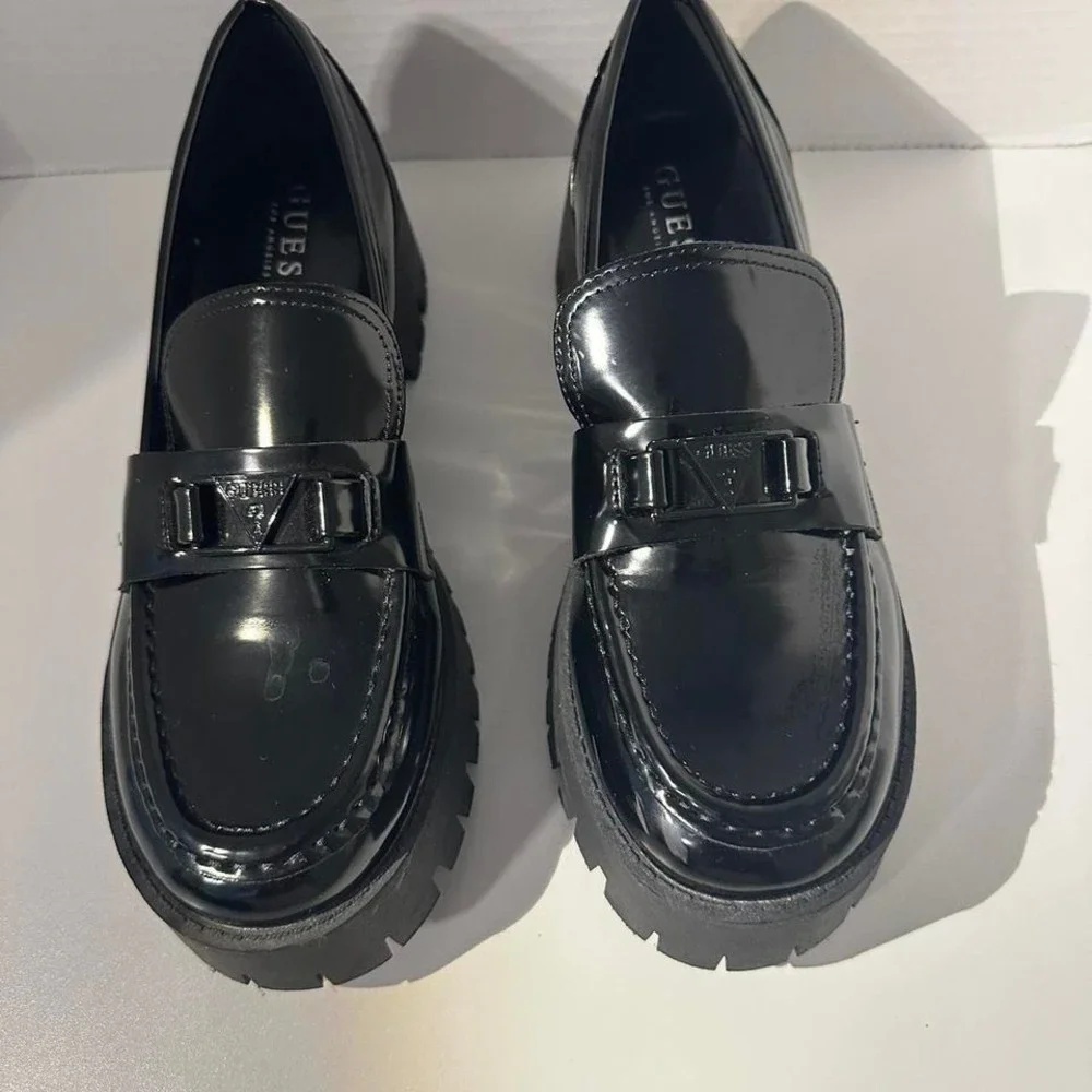 Guess Black Patent Leather Platform Loafers SIZE 8.5